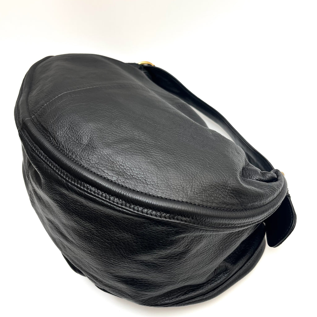 MARC BY MARC JACOBS Hobo Shoulder Bag Leather Black Gold Padlock Y2K Authentic