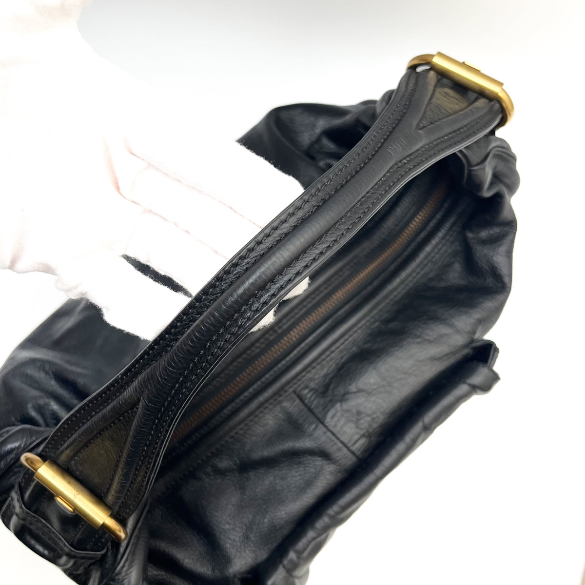 MARC BY MARC JACOBS Hobo Shoulder Bag Leather Black Gold Padlock Y2K Authentic