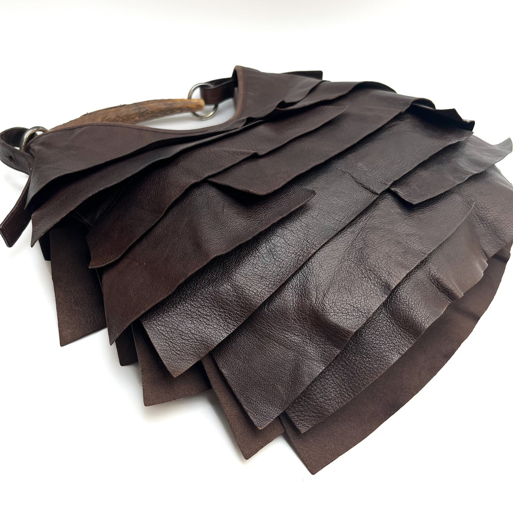 YVES SAINT LAURENT Mombasa Shoulderbag Handbag Tiered Leather Brown Auth From JP