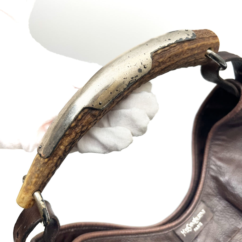 YVES SAINT LAURENT Mombasa Shoulderbag Handbag Tiered Leather Brown Auth From JP