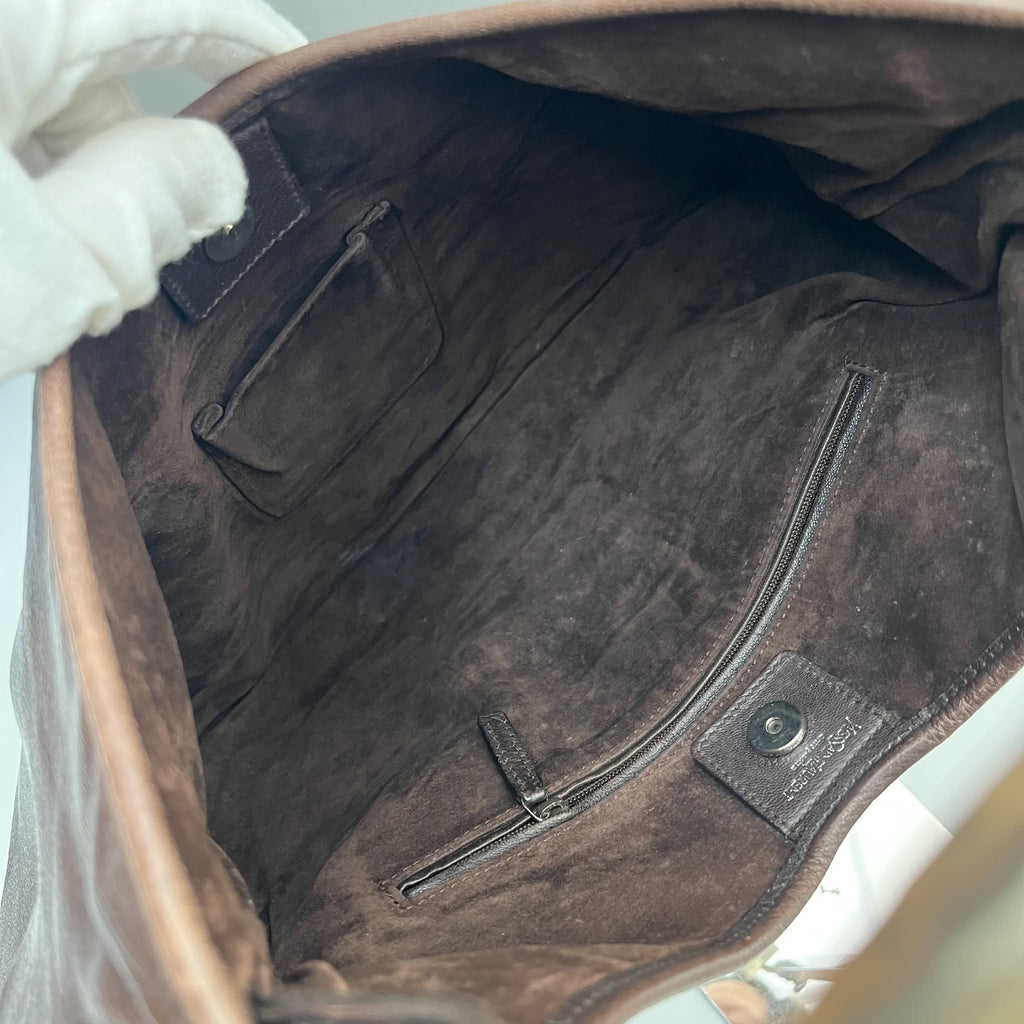 YVES SAINT LAURENT Mombasa Shoulderbag Handbag Tiered Leather Brown Auth From JP