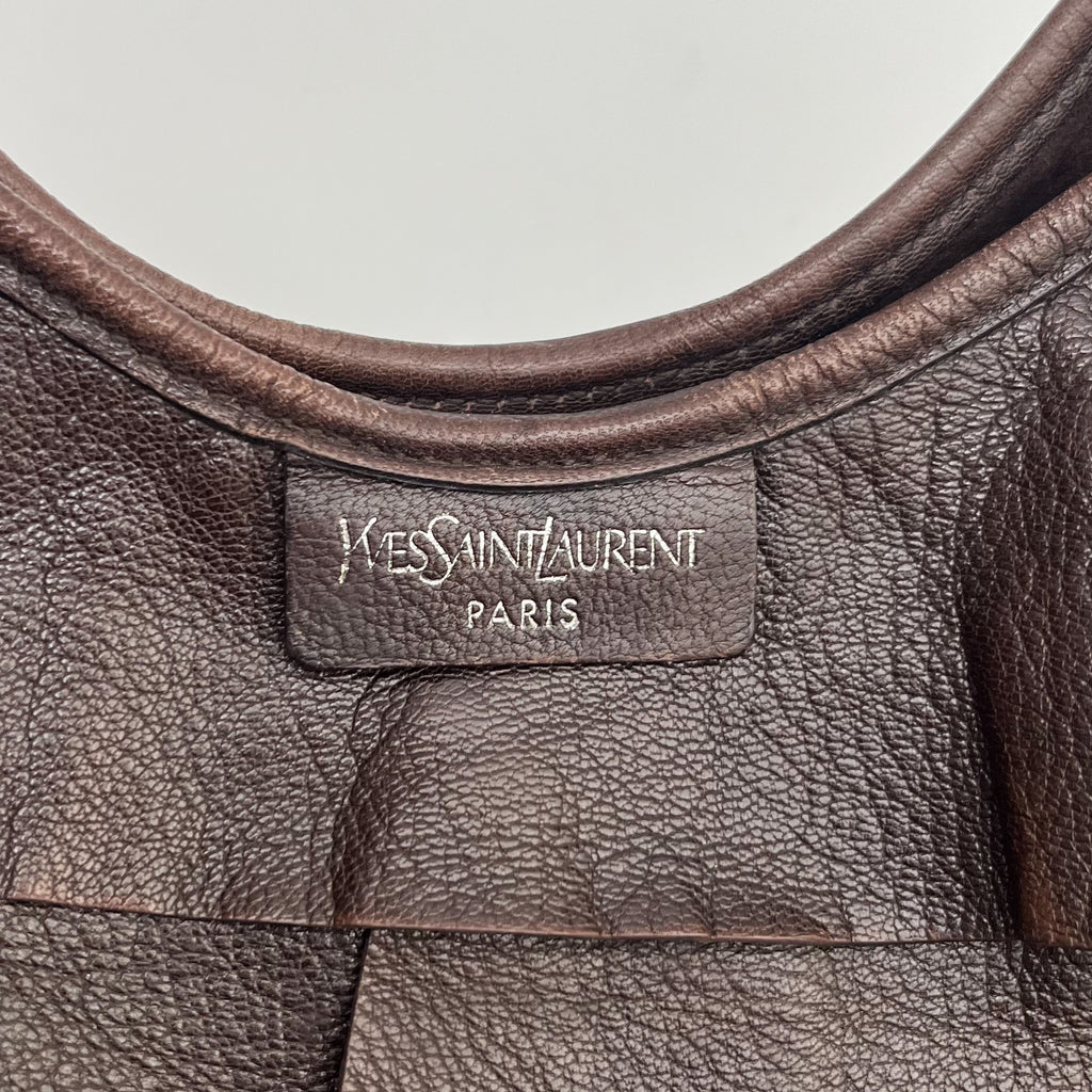 YVES SAINT LAURENT Mombasa Shoulderbag Handbag Tiered Leather Brown Auth From JP