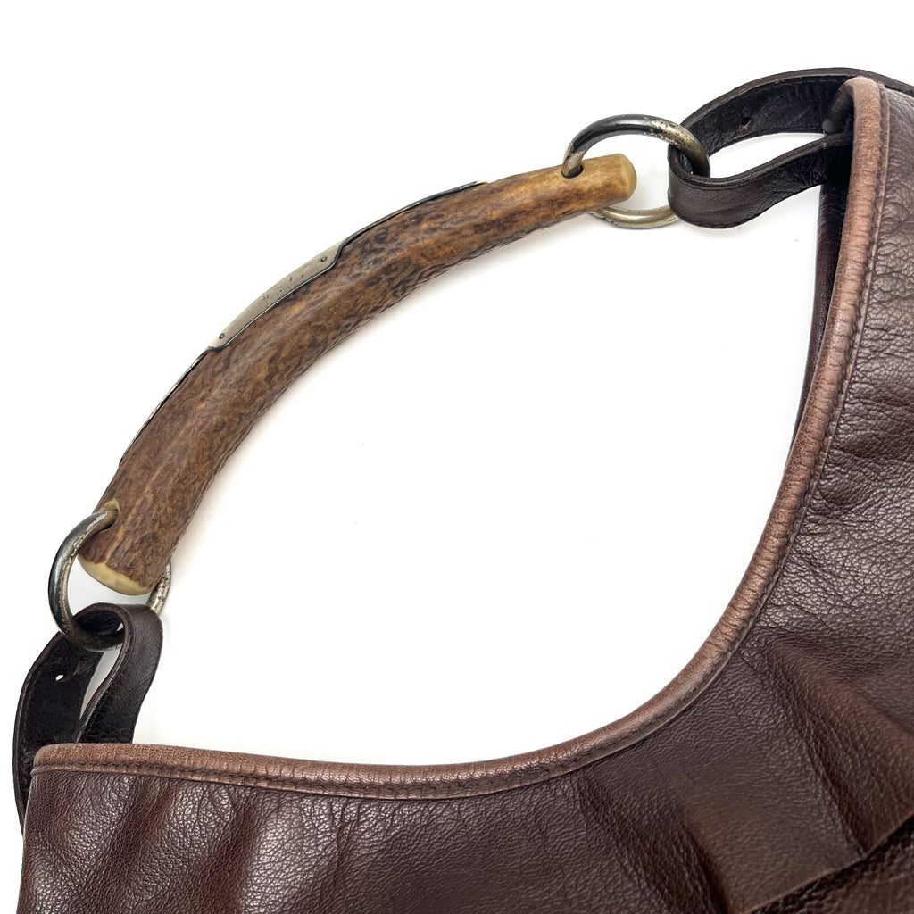 YVES SAINT LAURENT Mombasa Shoulderbag Handbag Tiered Leather Brown Auth From JP