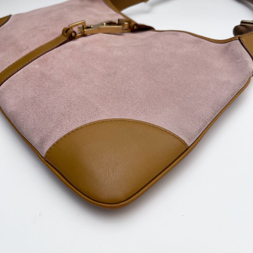 GUCCI Jackie Bamboo Shoulder Hobo Bag Pink Suede Leather Vintage Auth From Japan
