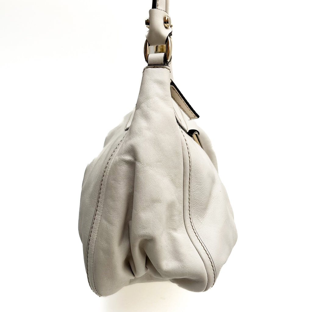GUCCI 190525 Abbey Hobo Shoulder Bag White Leather Vintage Authentic From Japan