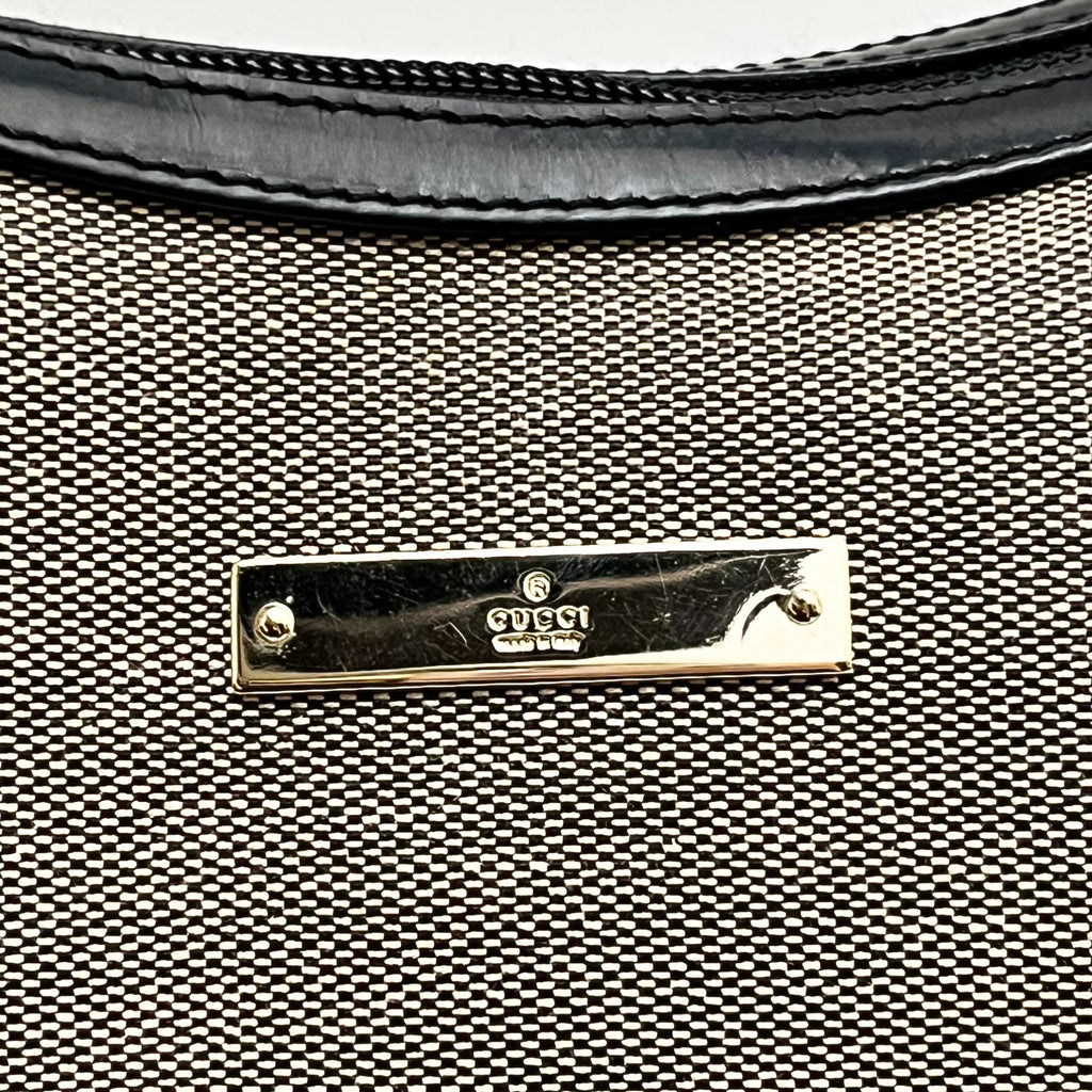 GUCCI Hobo Shoulder Bag Canvas Leather Black Beige Vintage Authentic From Japan