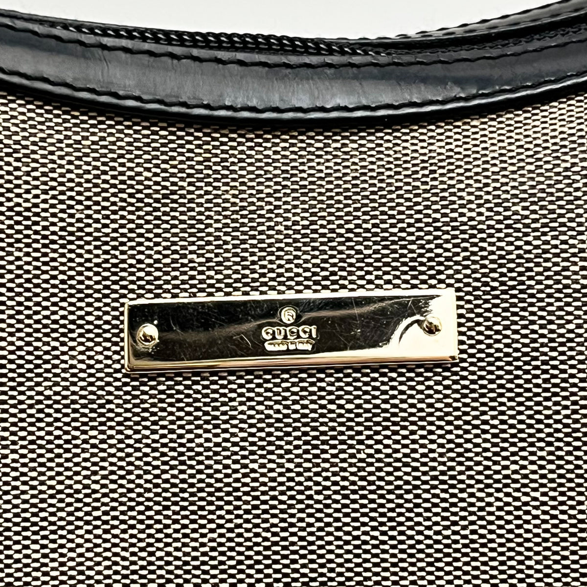 GUCCI Hobo Shoulder Bag Canvas Leather Black Beige Vintage Authentic From Japan