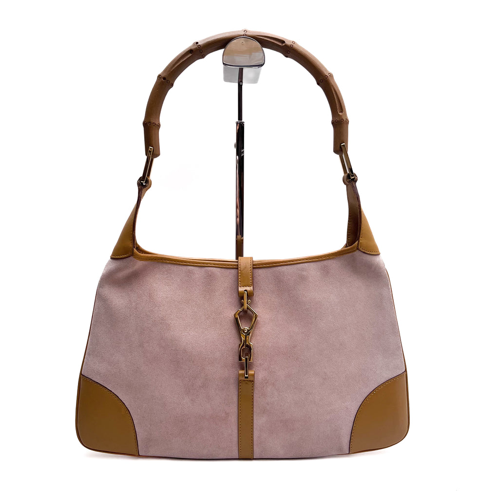 GUCCI Jackie Bamboo Shoulder Hobo Bag Pink Suede Leather Vintage Auth From Japan