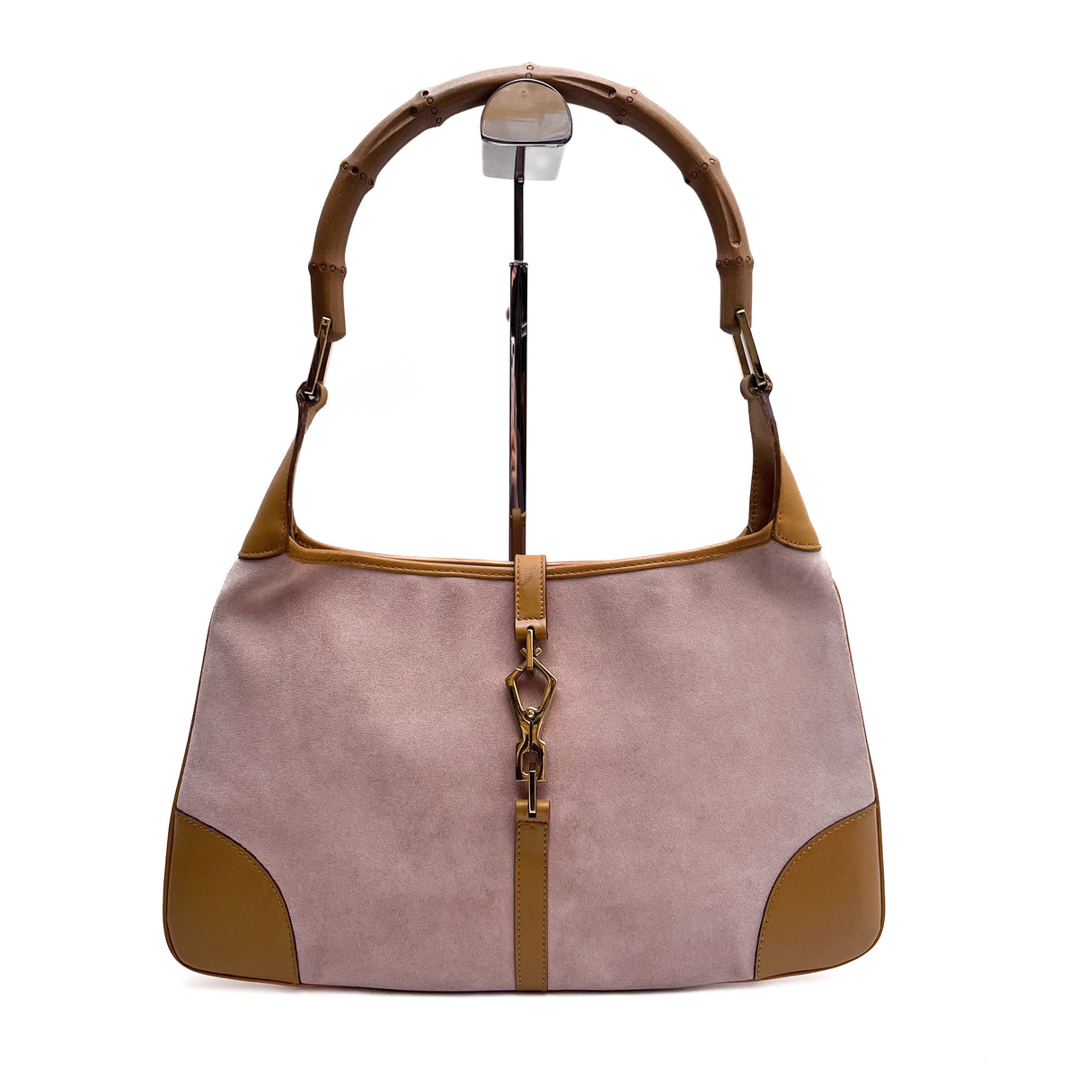 GUCCI Jackie Bamboo Shoulder Hobo Bag Pink Suede Leather Vintage Auth From Japan