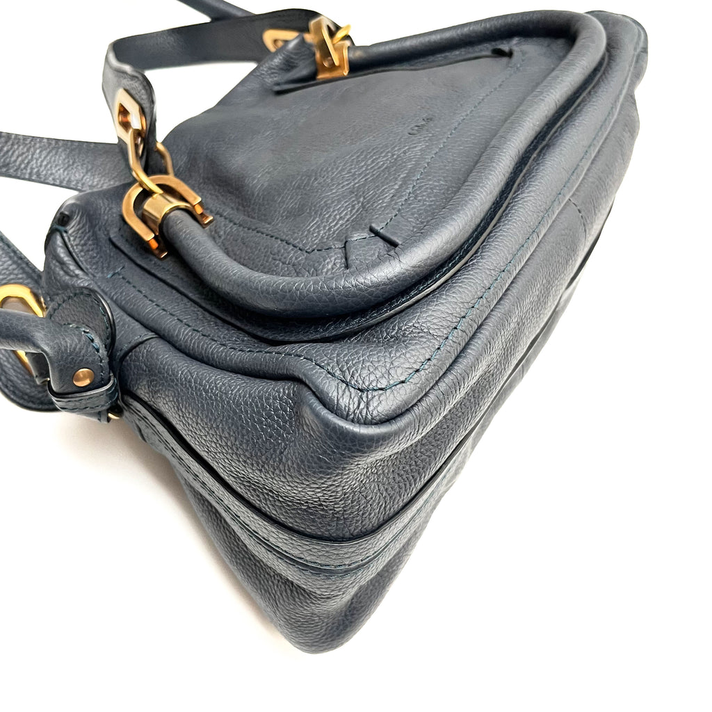 CHLOE Paraty Handbag Shoulder Bag 2WAY Leather Navy Gold Vintage Auth From Japan