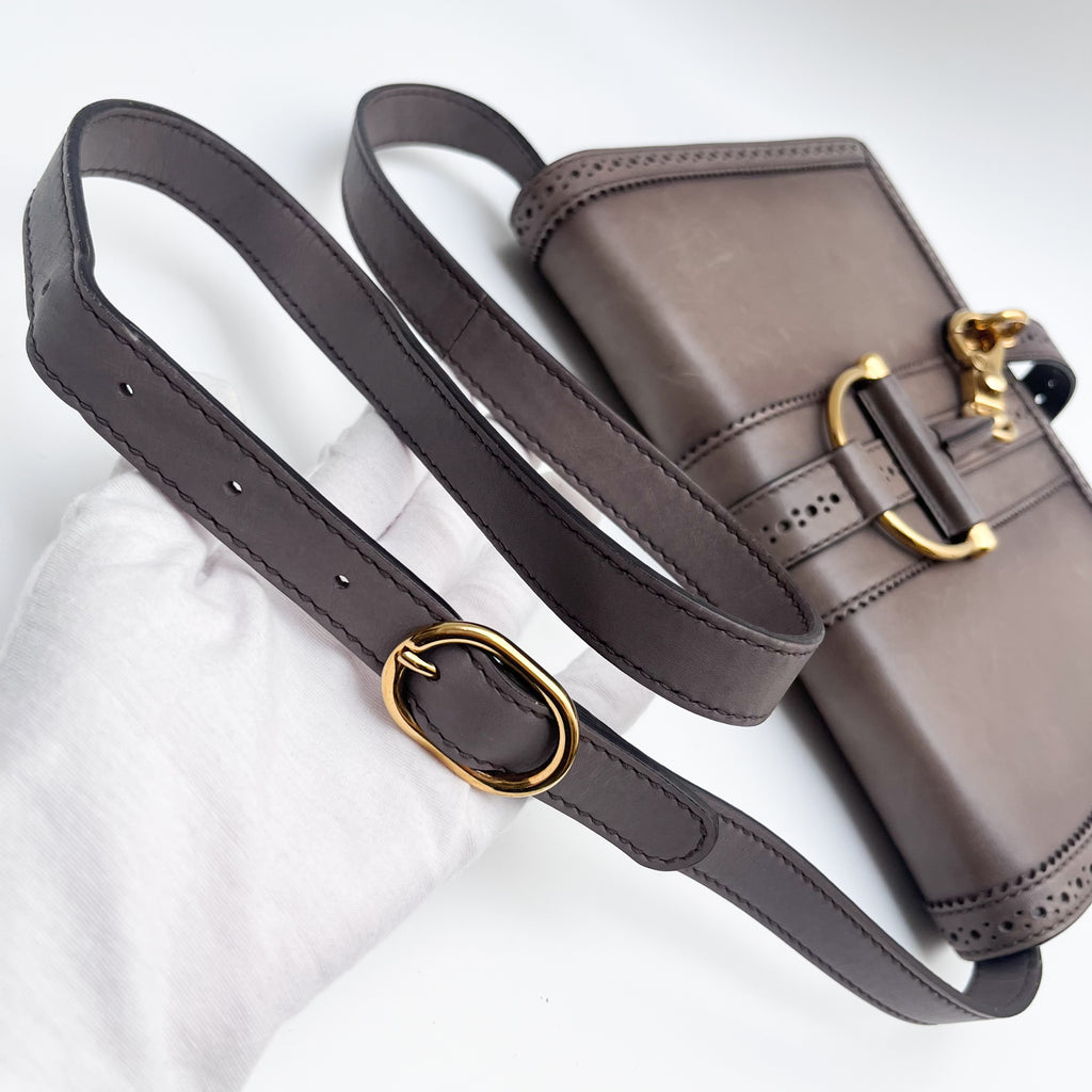 GUCCI 296902 Horsebit Shoulder Bag Leather Beige Brown Gold Hardware Auth