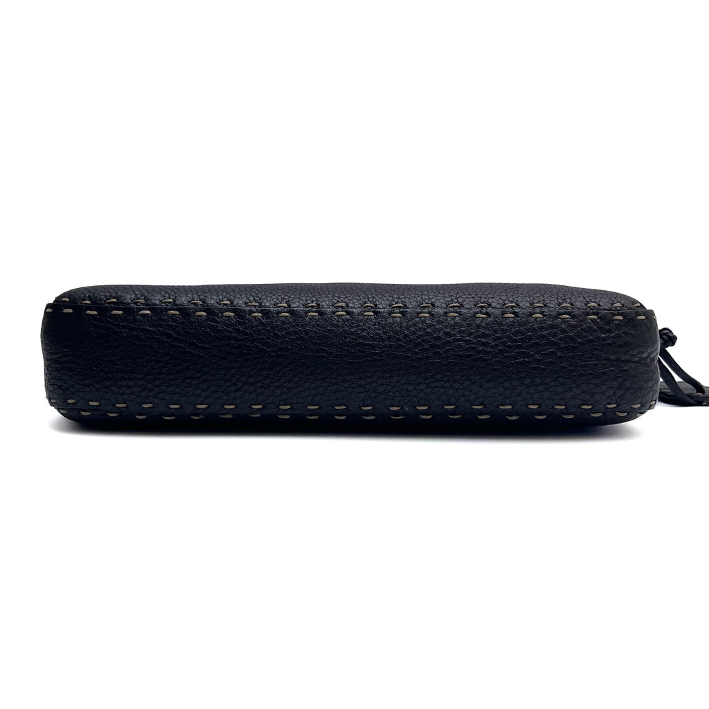 FENDI Selleria Chain Shoulder Hand Bag Black Leather Stitch Authentic From Japan
