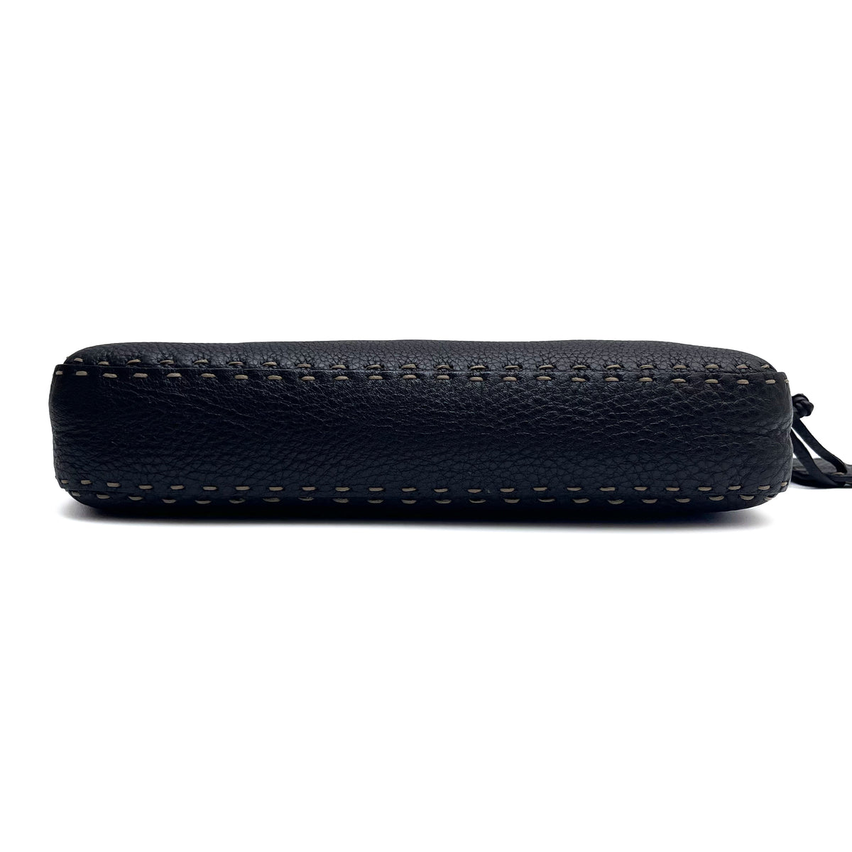 FENDI Selleria Chain Shoulder Hand Bag Black Leather Stitch Authentic From Japan