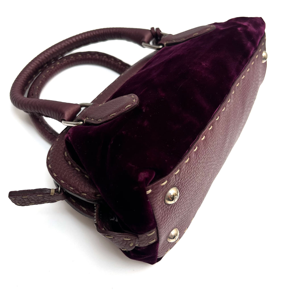 FENDI Mini Handbag Velvet Leather Purple Violet Satchel Auth From Japan