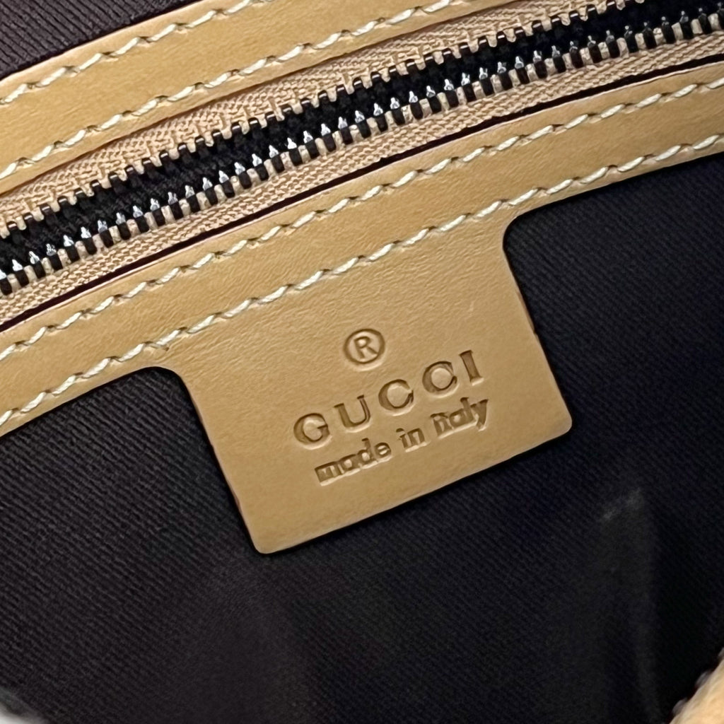 GUCCI 114869 One Shoulder Bag Leather Beige Interlocking G Logo Vintage Auth