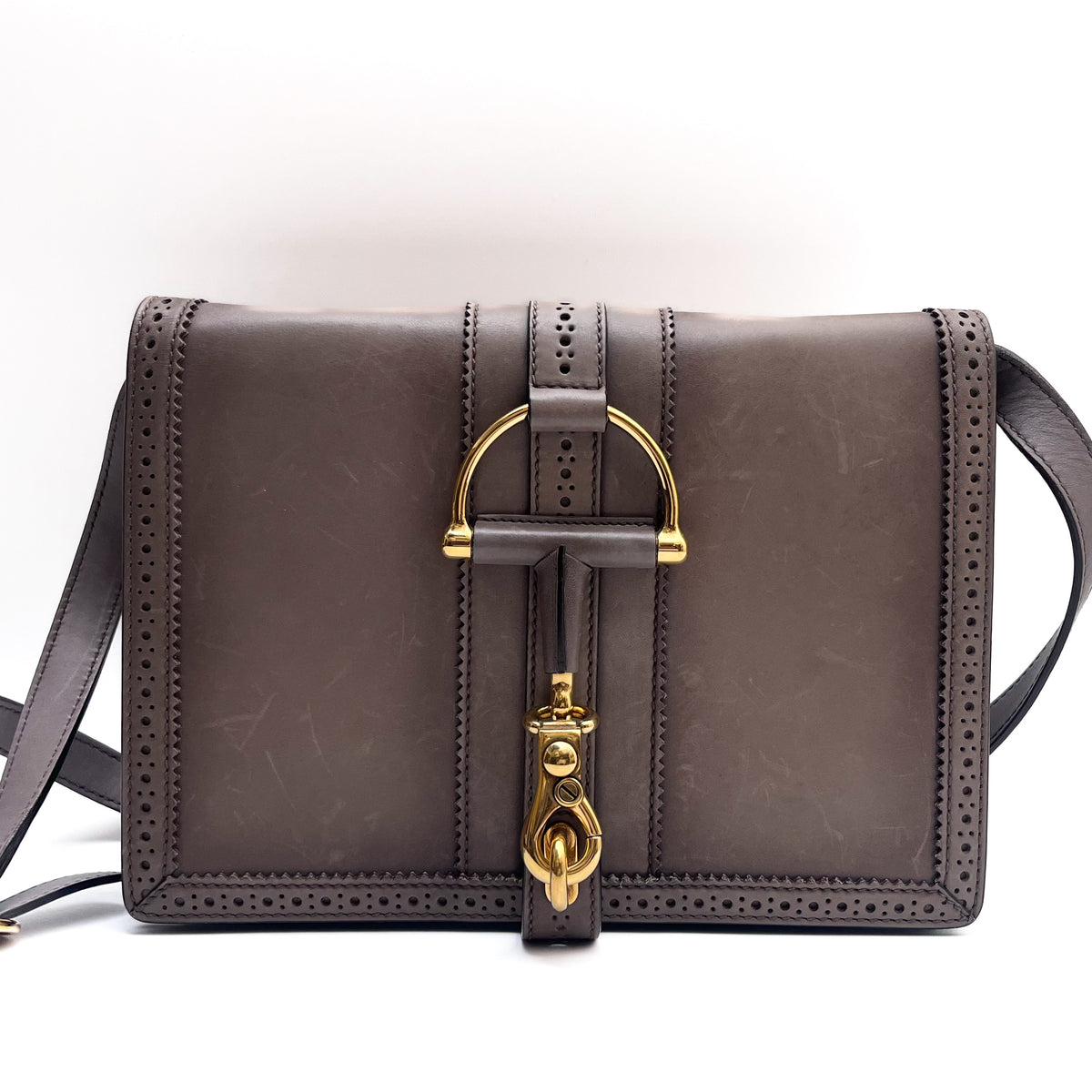 GUCCI 296902 Horsebit Shoulder Bag Leather Beige Brown Gold Hardware Auth