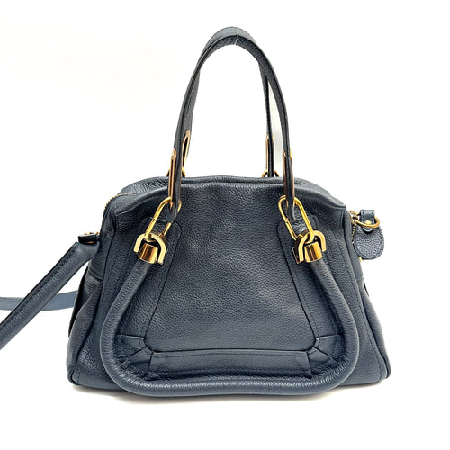CHLOE Paraty Handbag Shoulder Bag 2WAY Leather Navy Gold Vintage Auth From Japan