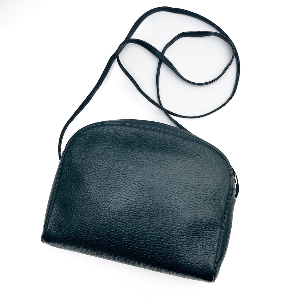 DIOR Oval Shoulder Bag Leather CD Logo Dark Green Gold Vintage Auth From Japan