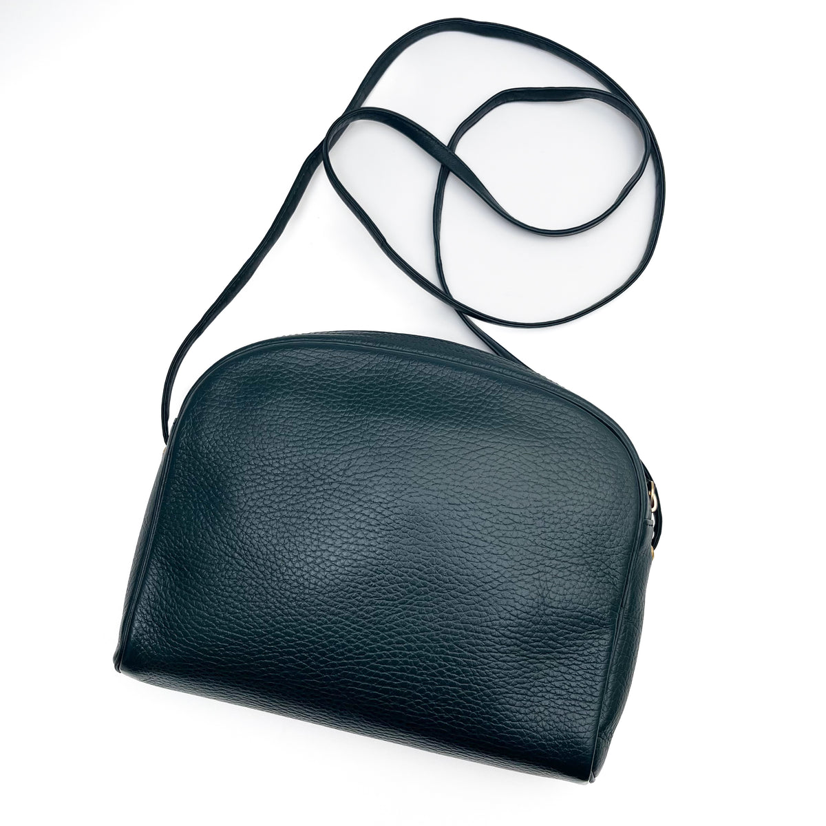 DIOR Oval Shoulder Bag Leather CD Logo Dark Green Gold Vintage Auth From Japan