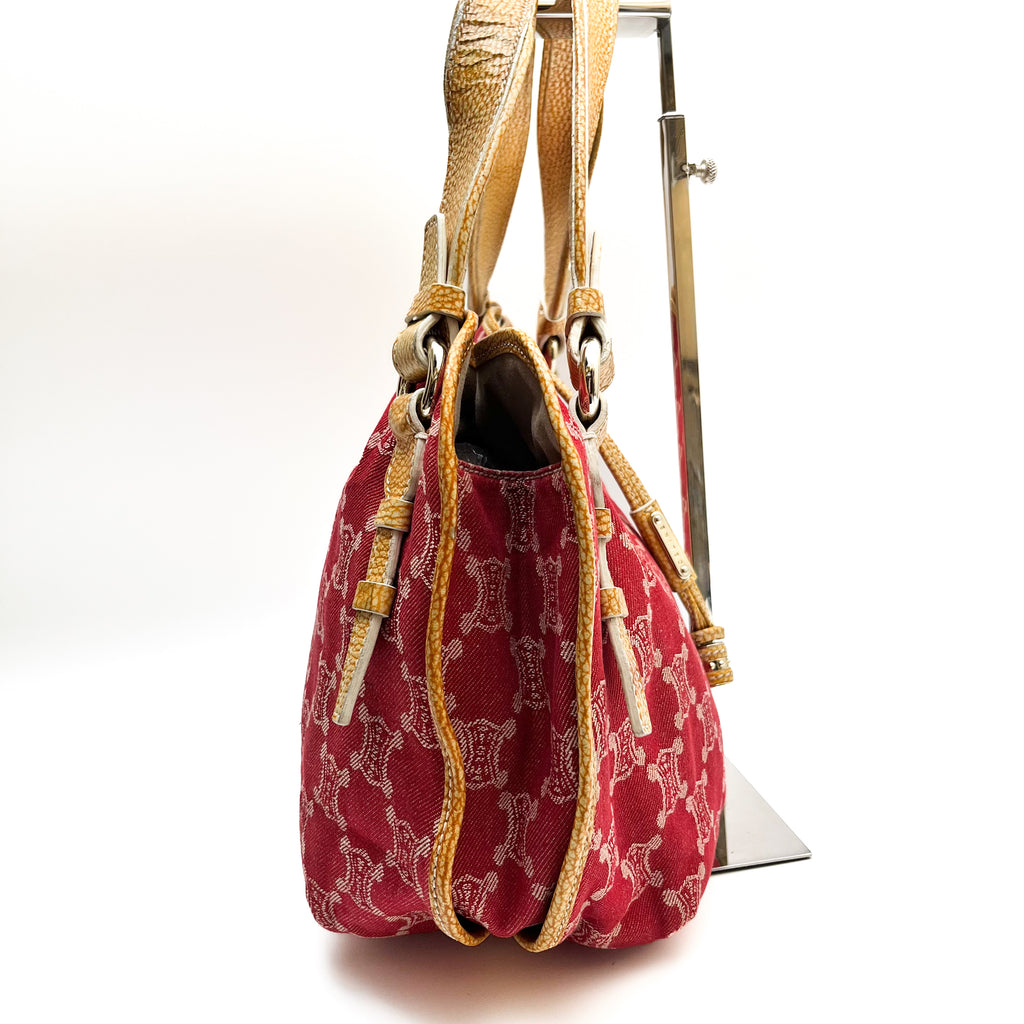 CELINE Bitter Sweet Handbag Paris Macadam Denim Leather  Auth From Japan