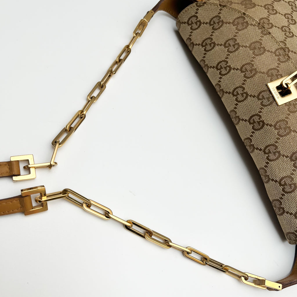 GUCCI Tom Ford Tiger head Chain Shoulder bag GG Canvas Vintage Auth From Japan