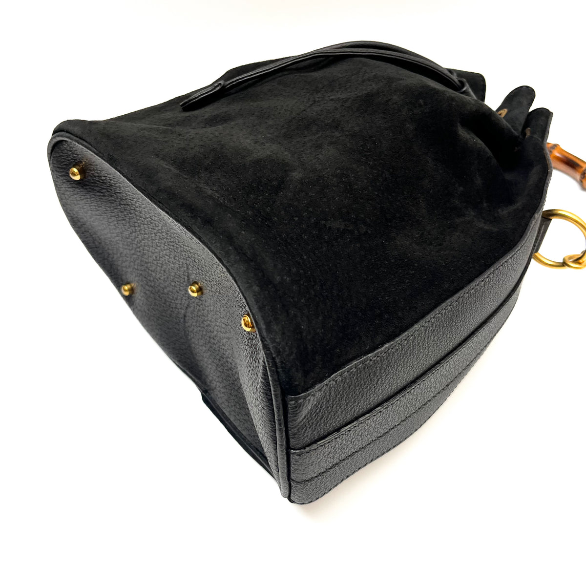 GUCCI Suede Mini Bucket Shoulder bag Hand Bamboo 2way Vintage Auth From Japan