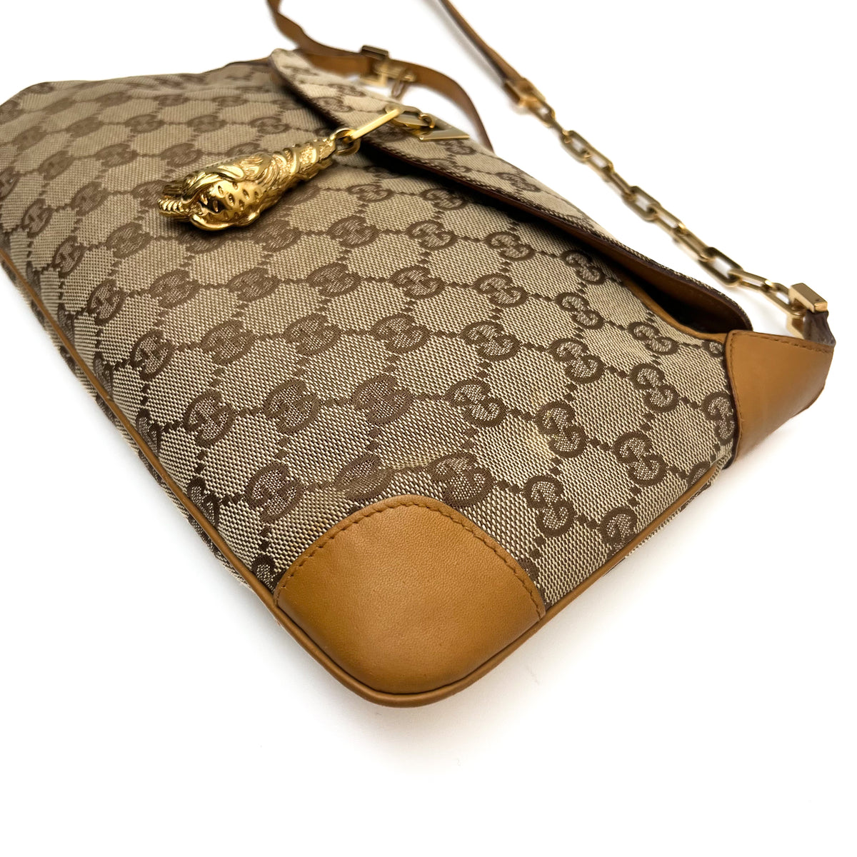 GUCCI Tom Ford Tiger head Chain Shoulder bag GG Canvas Vintage Auth From Japan