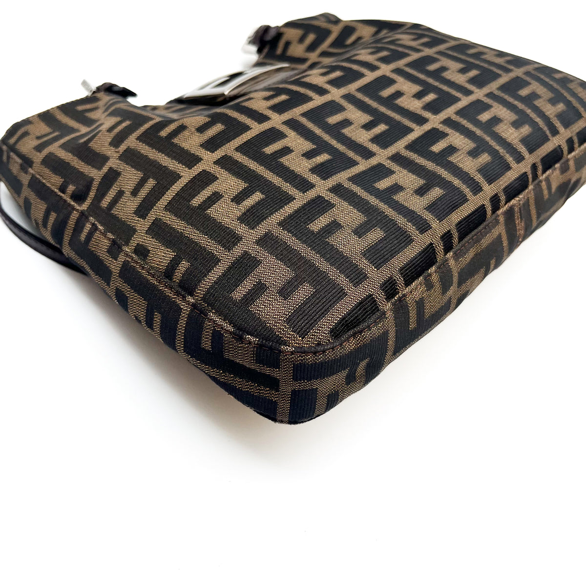 FENDI Zucca Shoulder Bag Canvas Leather Brown Mamma Beige Auth From Japan