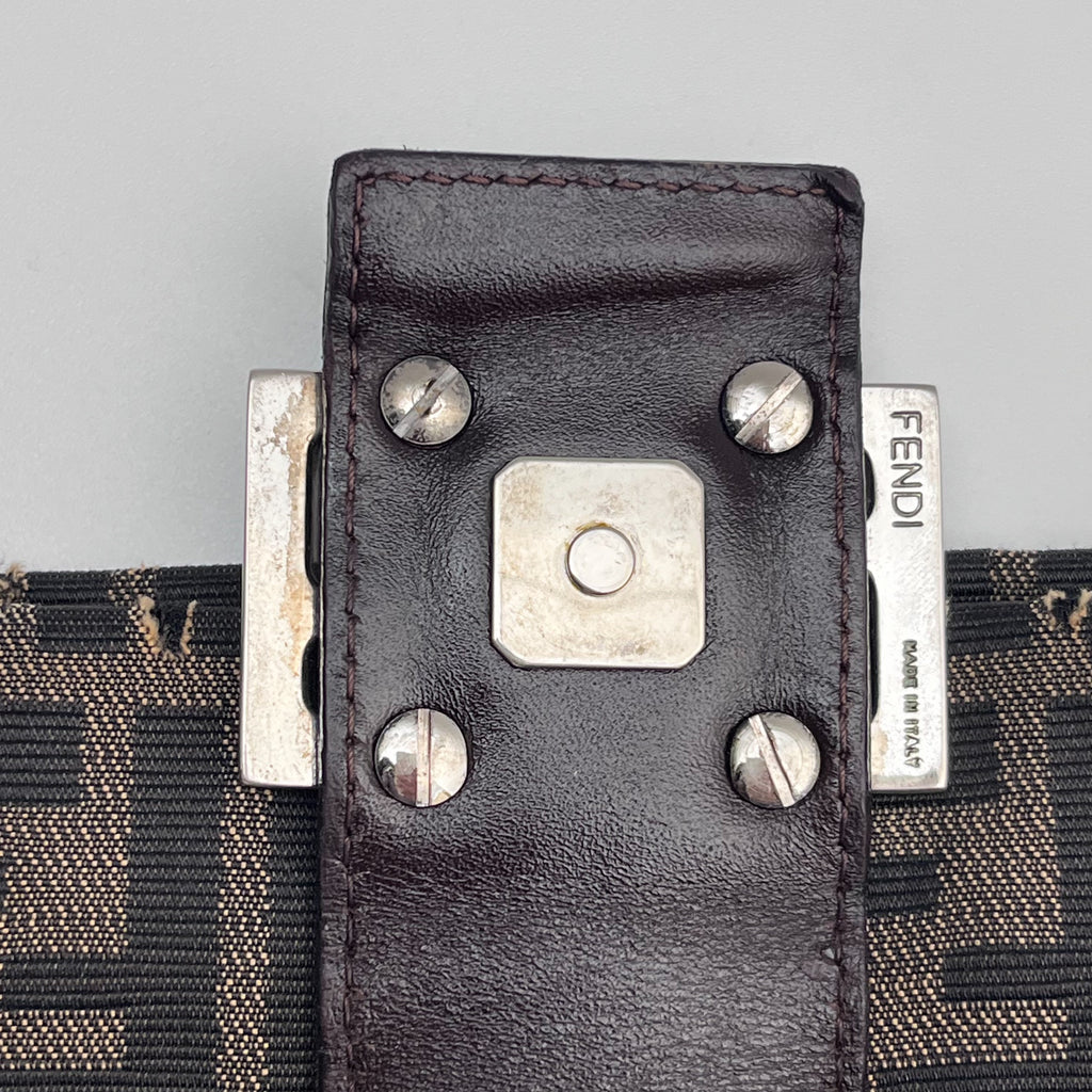 FENDI Mamma Baguette Zucca Shoulder Bag Canvas Leather Brown Vintage Authentic
