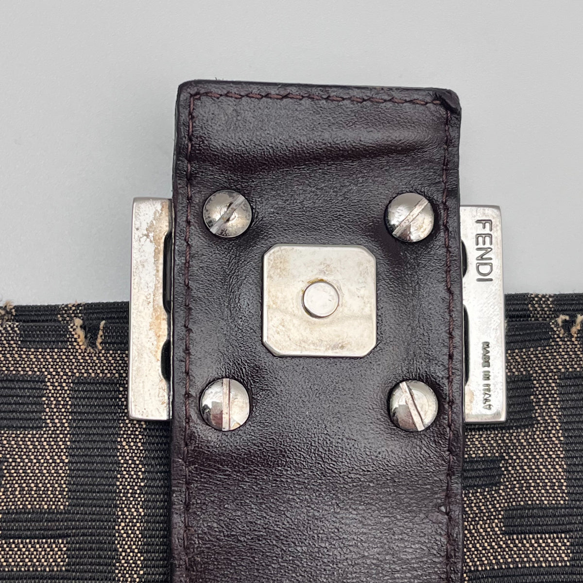 FENDI Mamma Baguette Zucca Shoulder Bag Canvas Leather Brown Vintage Authentic