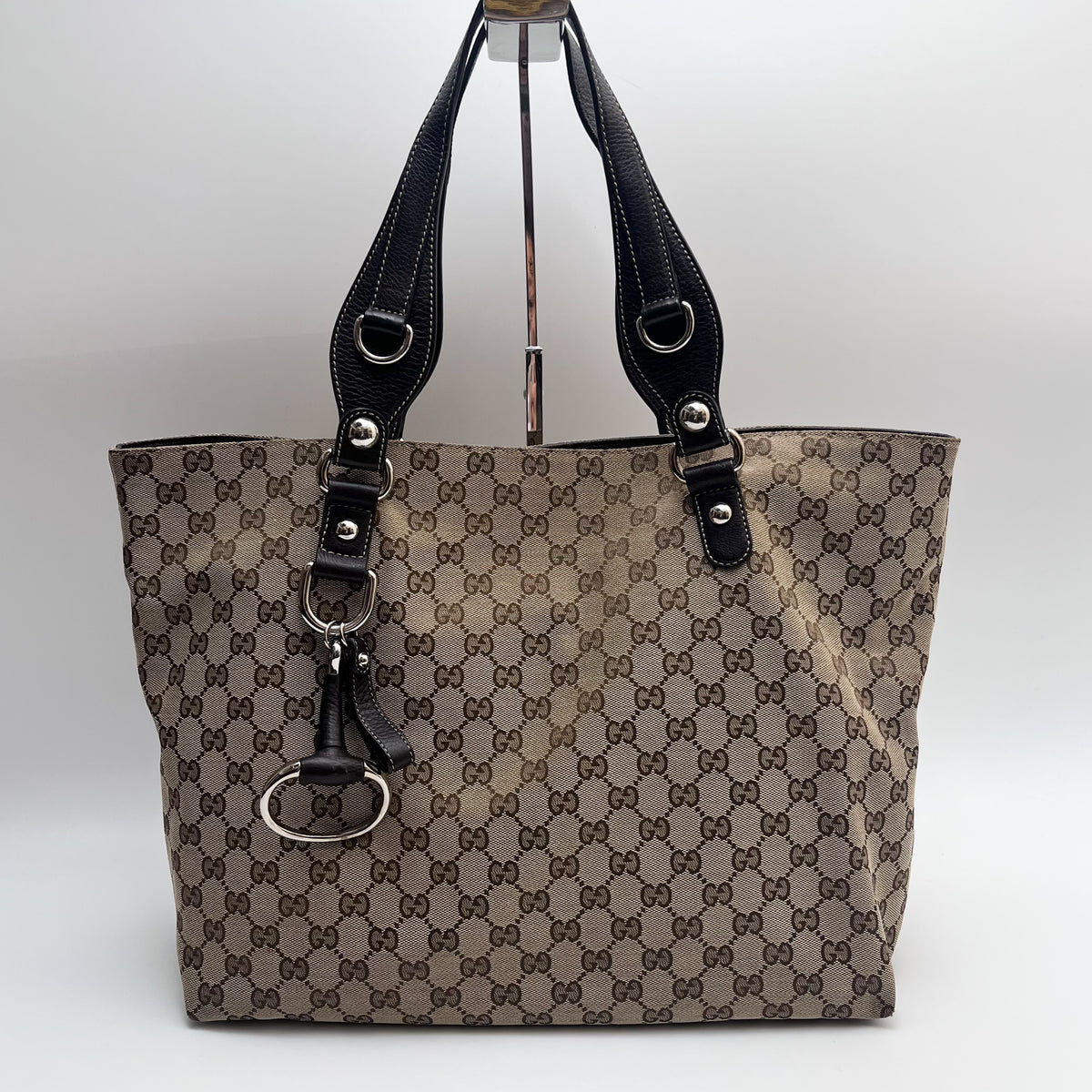 GUCCI 229852 GG Canvas Horsebit Tote Bag Beige Brown Leather Auth From Japan