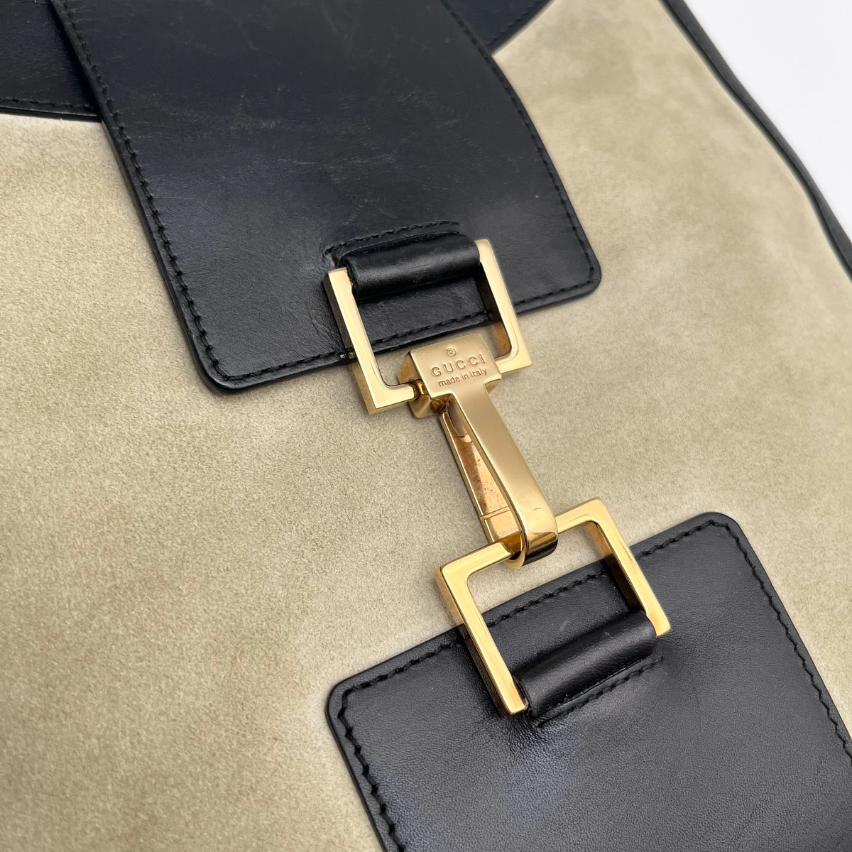GUCCI 0014139 Shoulder Bag Suede Leather Beige Black Jackie Vintage Auth From JP