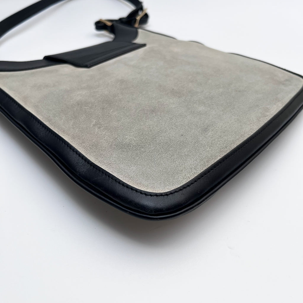 GUCCI 0014139 Shoulder Bag Suede Leather Beige Black Jackie Vintage Auth From JP