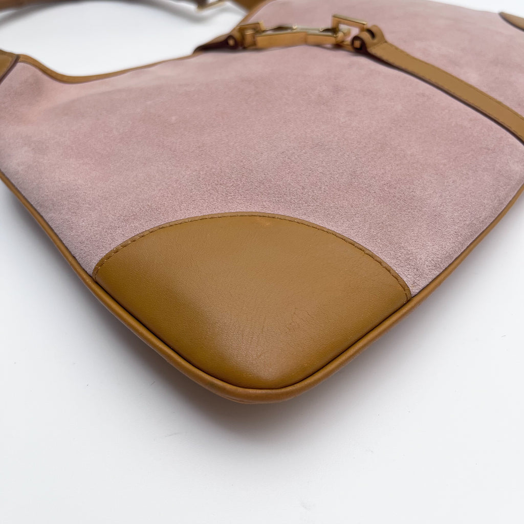 GUCCI Jackie Bamboo Shoulder Hobo Bag Pink Suede Leather Vintage Auth From Japan