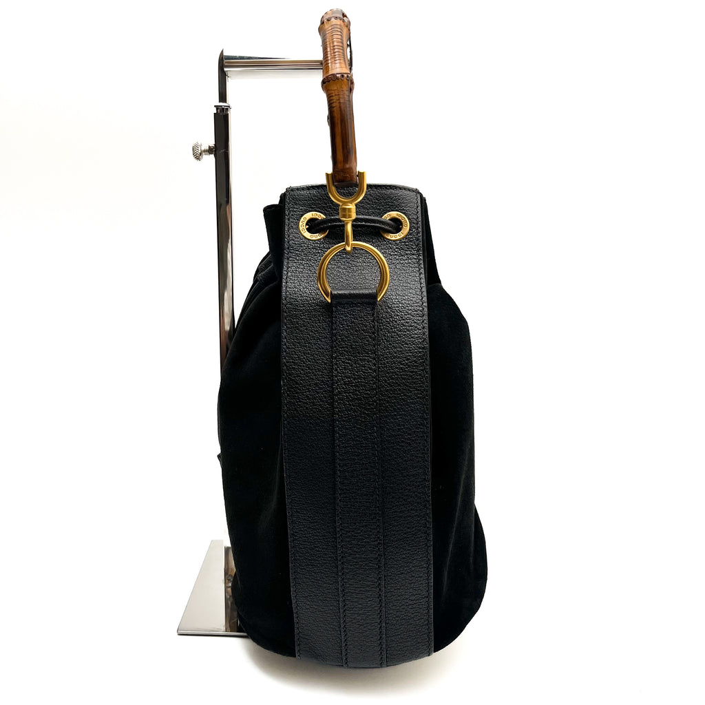 GUCCI Suede Mini Bucket Shoulder bag Hand Bamboo 2way Vintage Auth From Japan