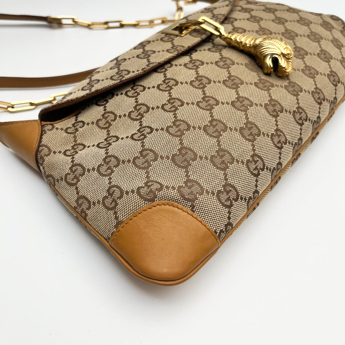 GUCCI Tom Ford Tiger head Chain Shoulder bag GG Canvas Vintage Auth From Japan
