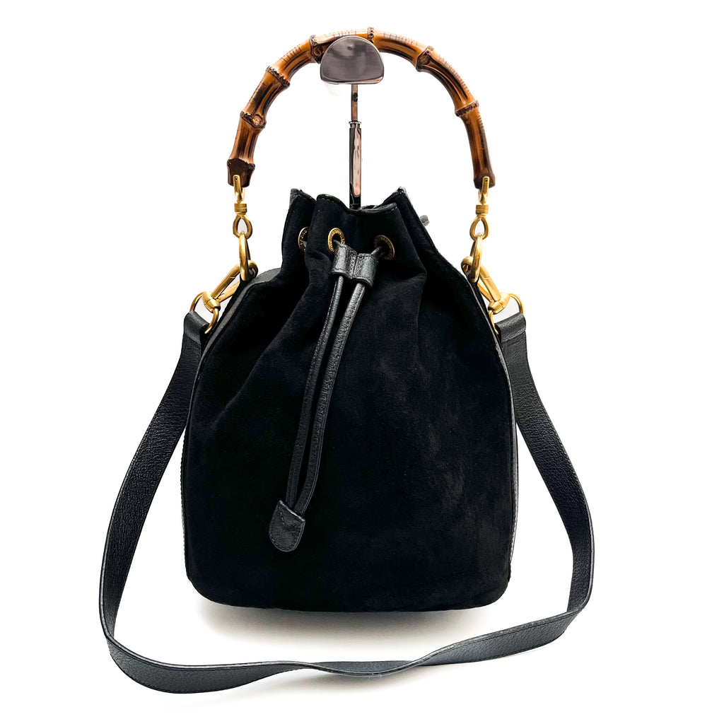 GUCCI Suede Mini Bucket Shoulder bag Hand Bamboo 2way Vintage Auth From Japan