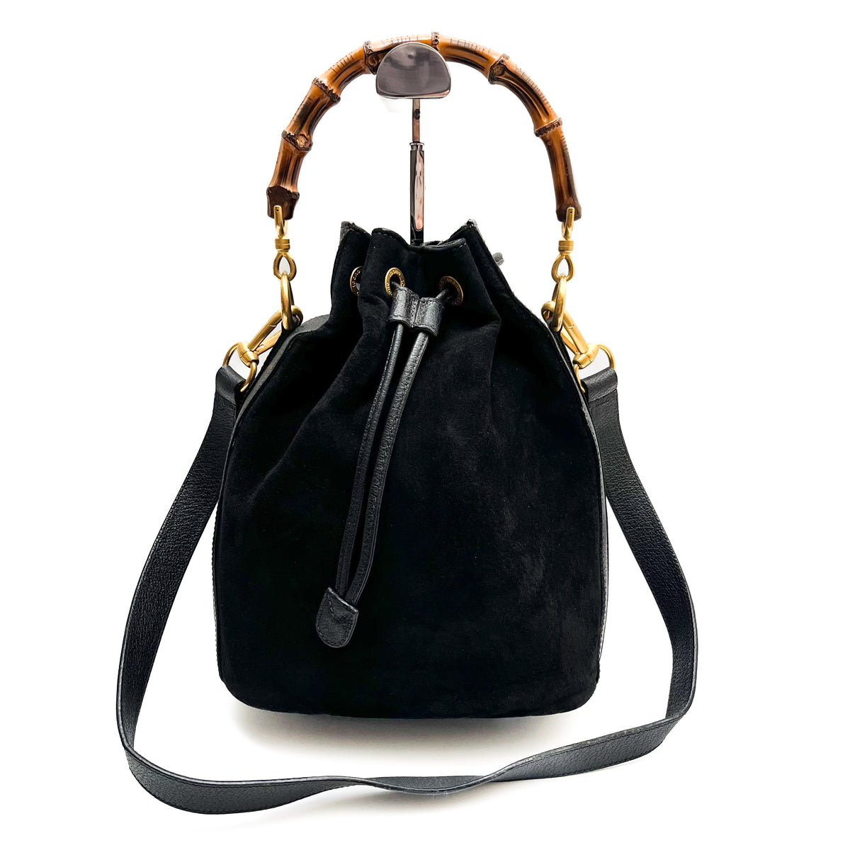 GUCCI Suede Mini Bucket Shoulder bag Hand Bamboo 2way Vintage Auth From Japan