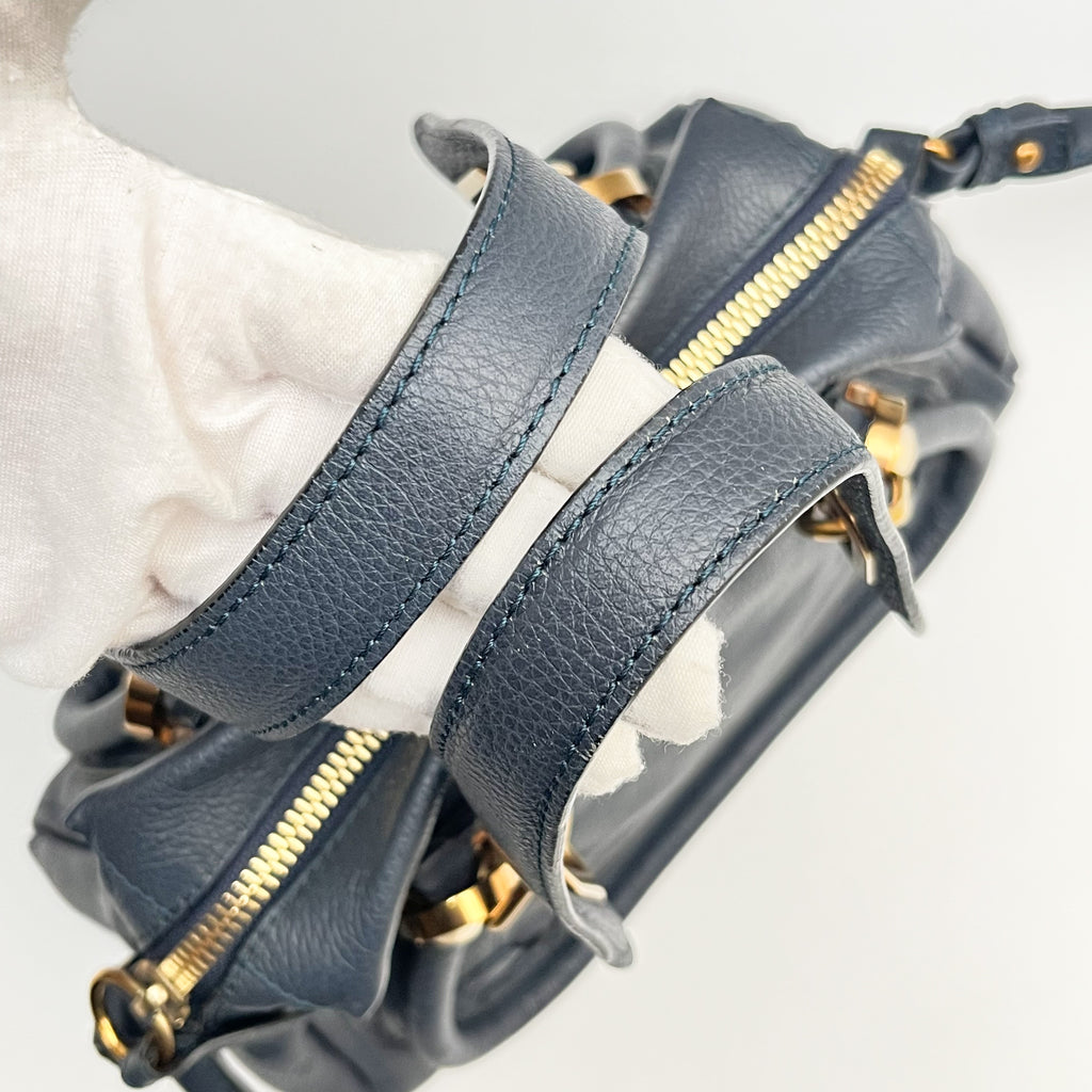 CHLOE Paraty Handbag Shoulder Bag 2WAY Leather Navy Gold Vintage Auth From Japan