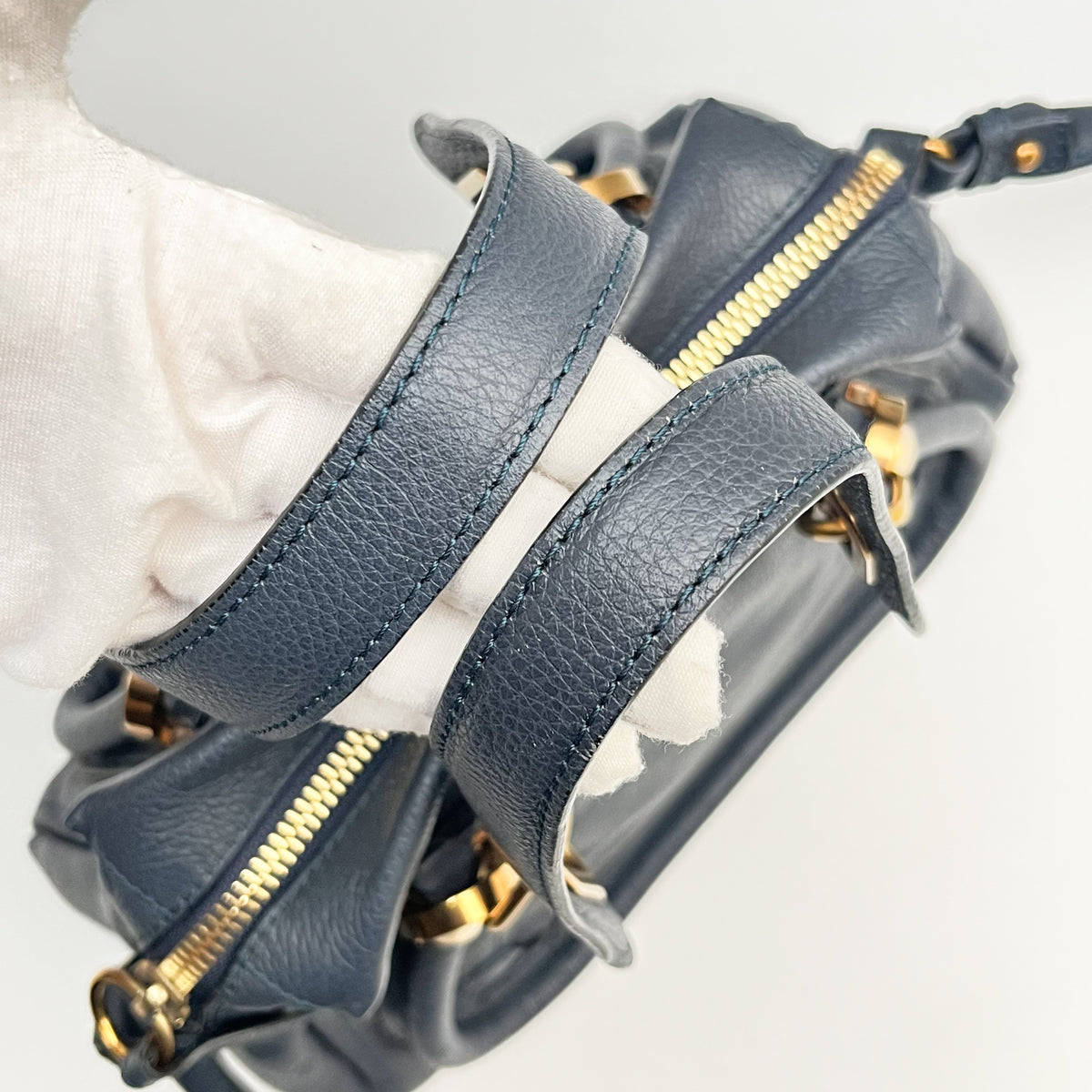 CHLOE Paraty Handbag Shoulder Bag 2WAY Leather Navy Gold Vintage Auth From Japan