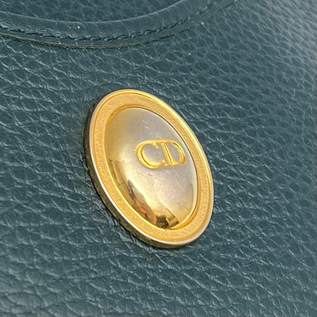 DIOR Oval Shoulder Bag Leather CD Logo Dark Green Gold Vintage Auth From Japan