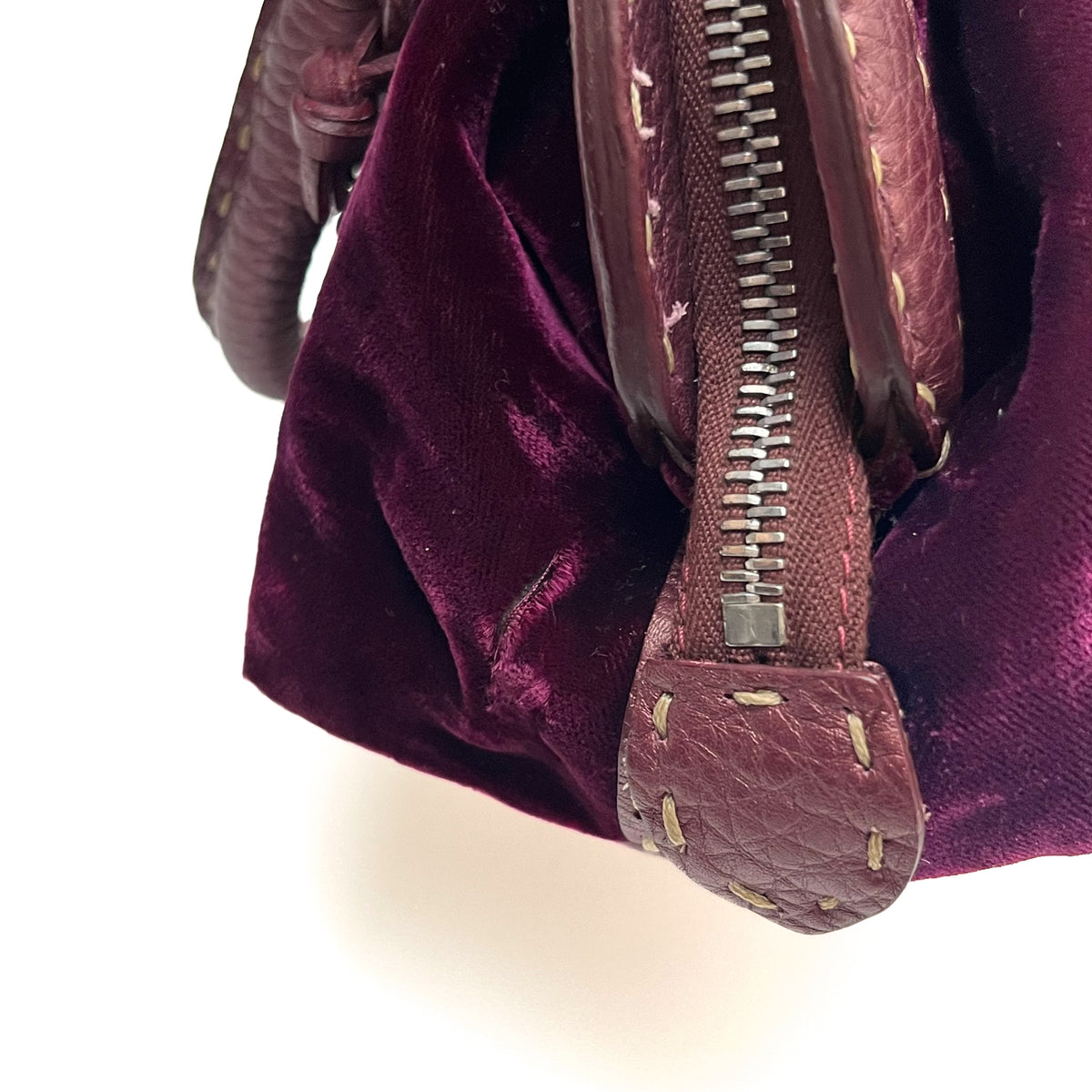 FENDI Mini Handbag Velvet Leather Purple Violet Satchel Auth From Japan