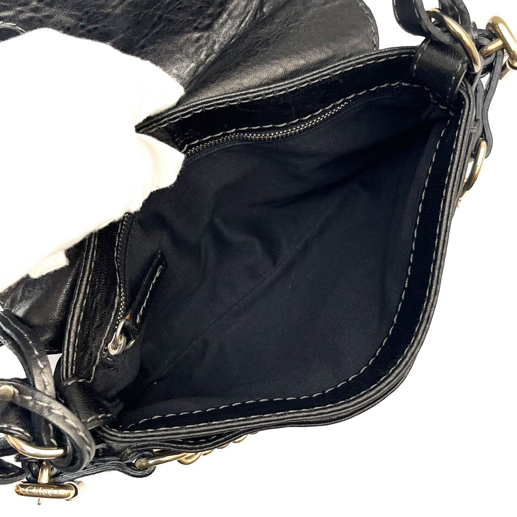 CHLOE Paddington Small Shoulder Bag Leather Black Gold Hardware Auth From Japan
