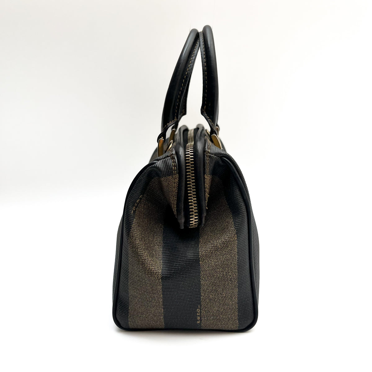 FENDI Pecan Stripe PVC Handbag Black Gold Hardware Vintage Authentic From Japan