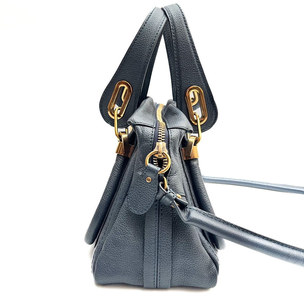 CHLOE Paraty Handbag Shoulder Bag 2WAY Leather Navy Gold Vintage Auth From Japan