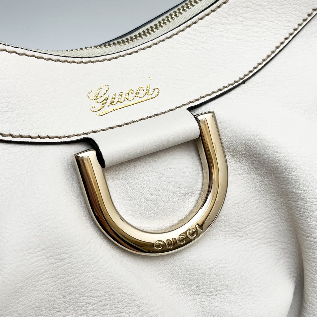 GUCCI 190525 Abbey Hobo Shoulder Bag White Leather Vintage Authentic From Japan