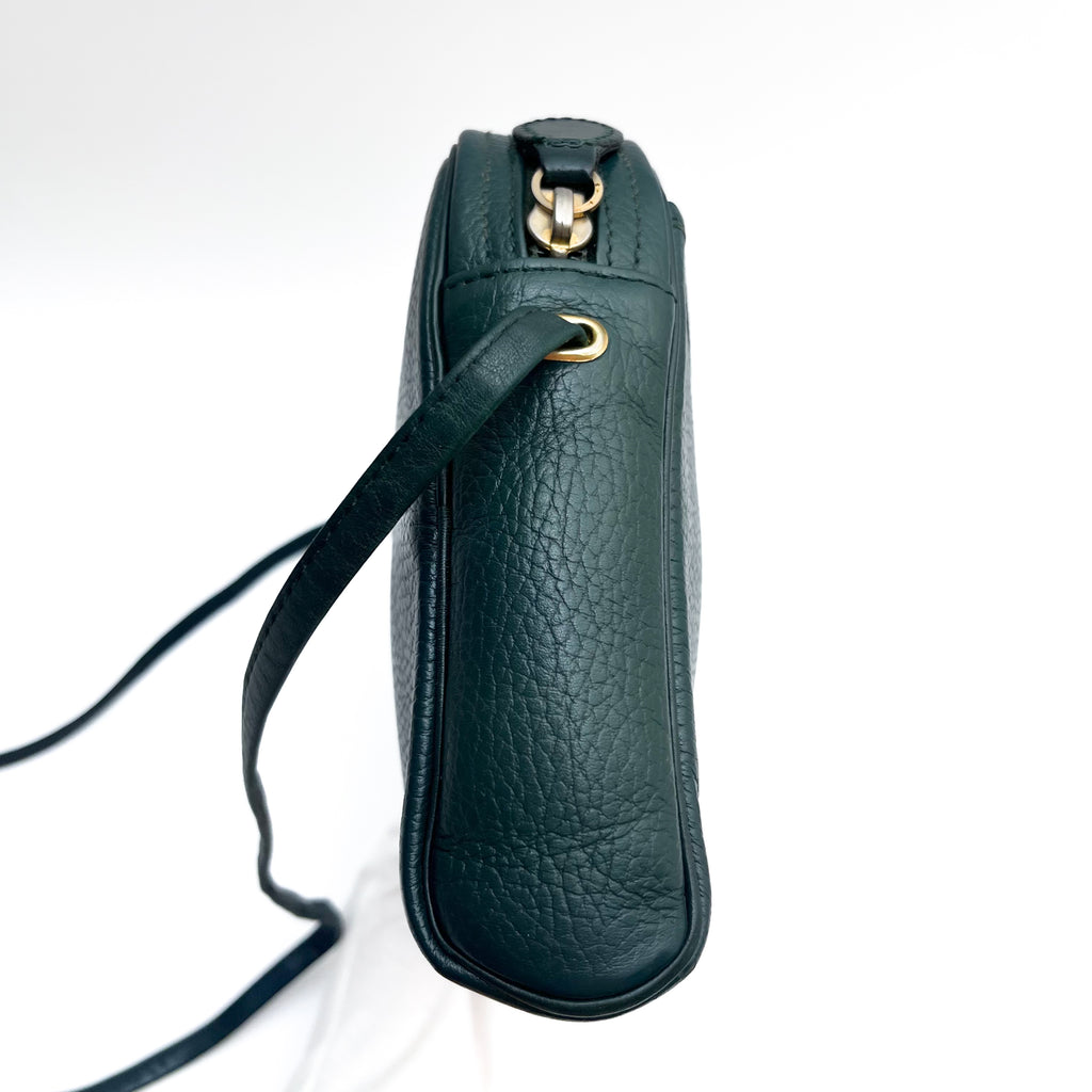 DIOR Oval Shoulder Bag Leather CD Logo Dark Green Gold Vintage Auth From Japan