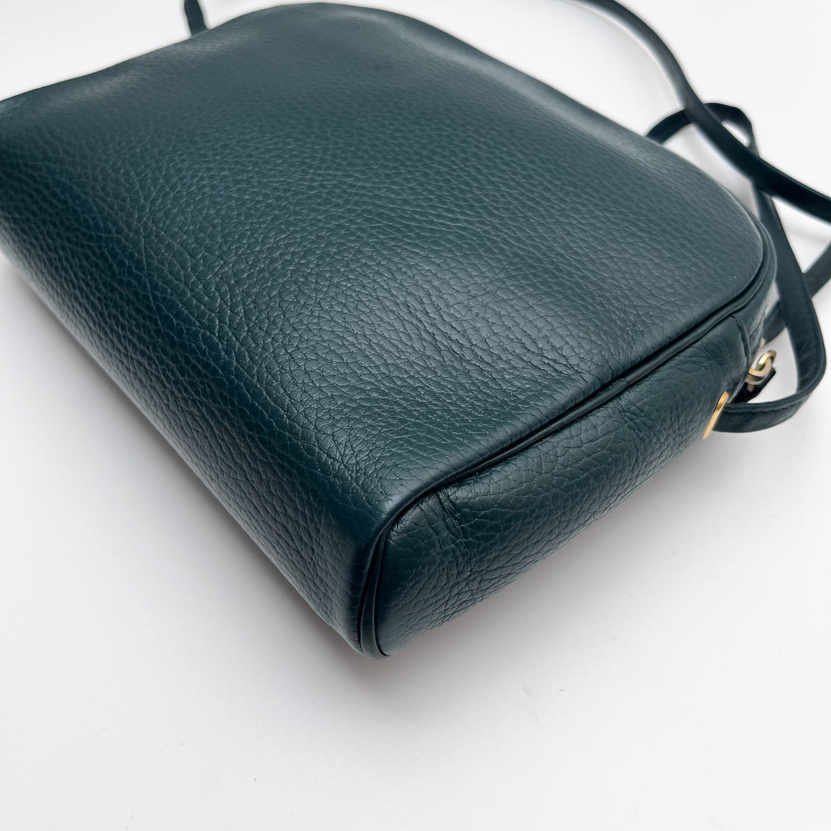 DIOR Oval Shoulder Bag Leather CD Logo Dark Green Gold Vintage Auth From Japan