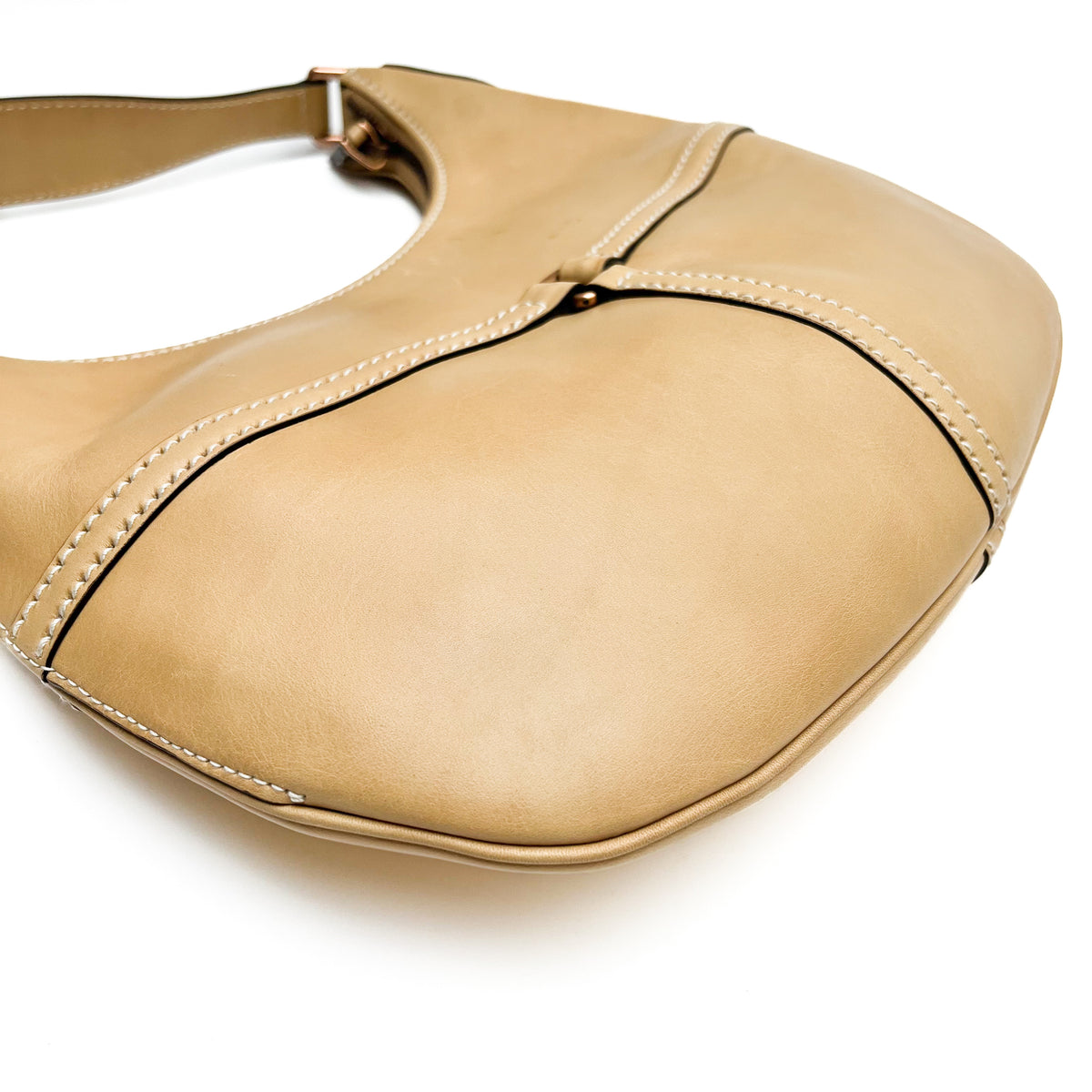 GUCCI 114869 One Shoulder Bag Leather Beige Interlocking G Logo Vintage Auth