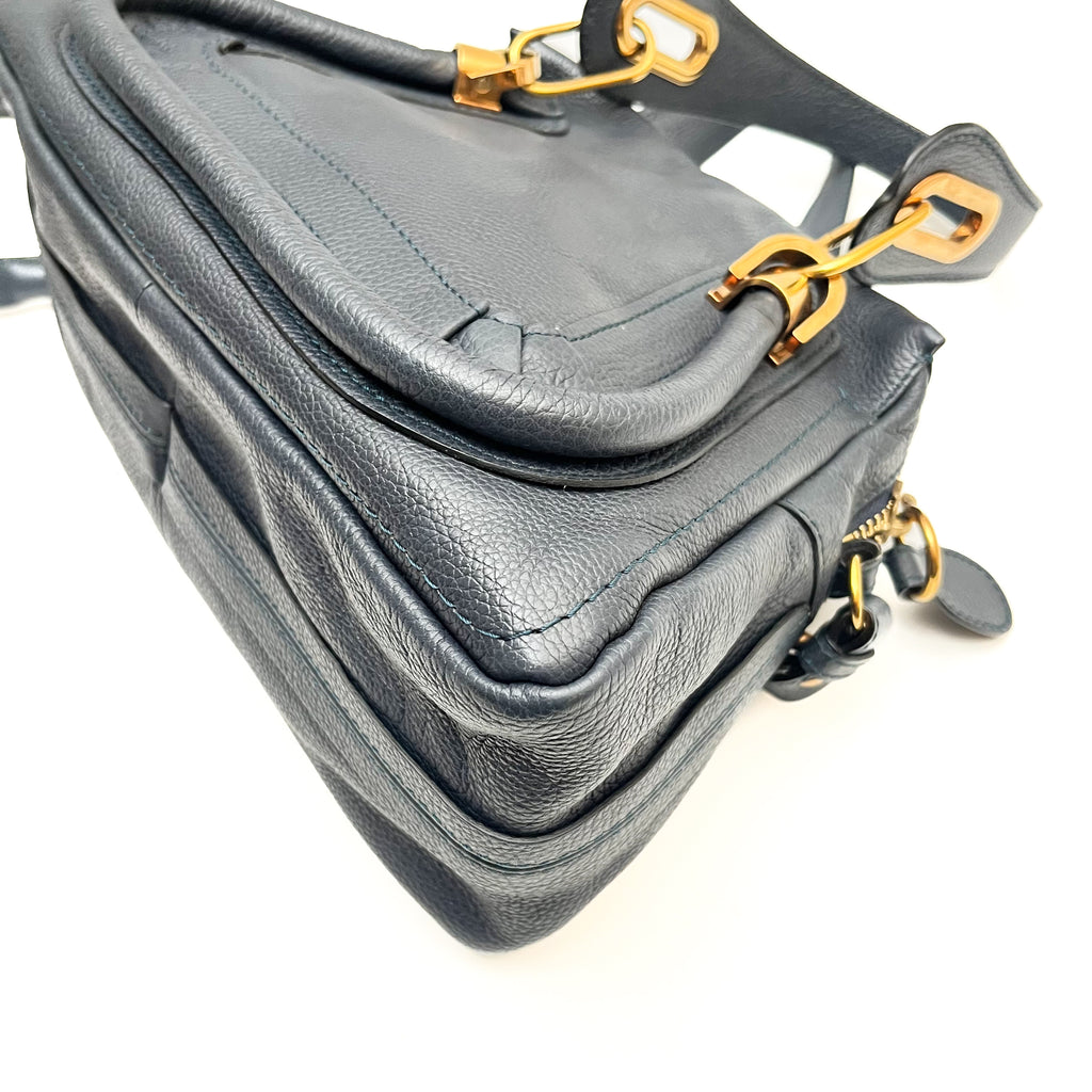 CHLOE Paraty Handbag Shoulder Bag 2WAY Leather Navy Gold Vintage Auth From Japan